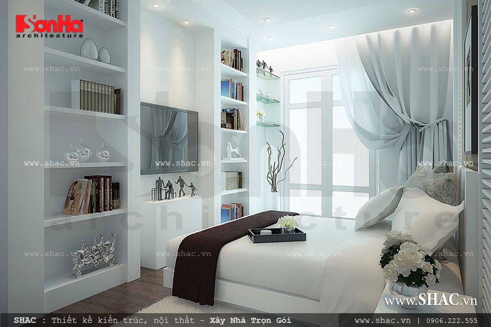 Phòng ngủ với sắc trắng tinh khôi