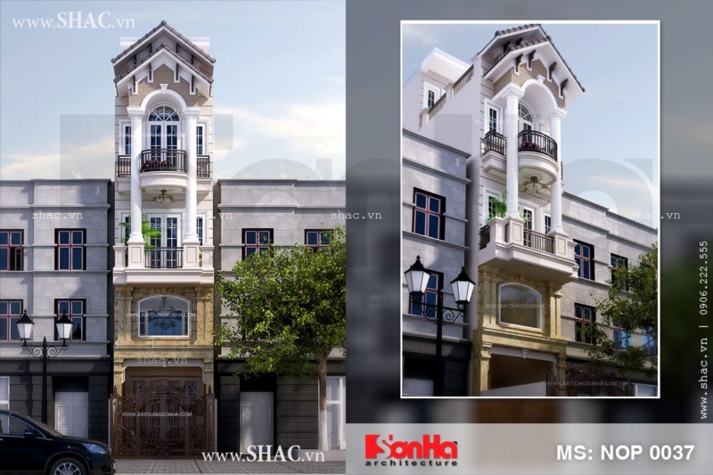 Thiết kế nhà lô phố kiểu Pháp 4 tầng rưỡi