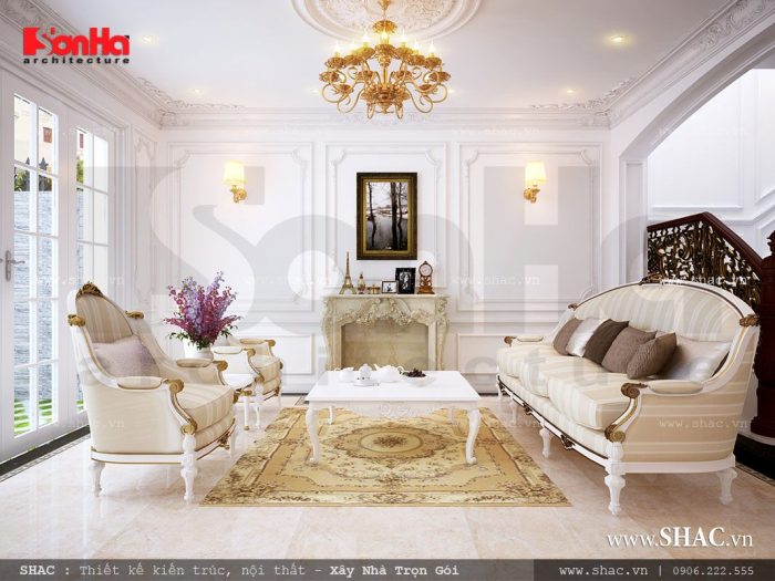 Thiết kế phòng khách sang trọng kiểu Pháp