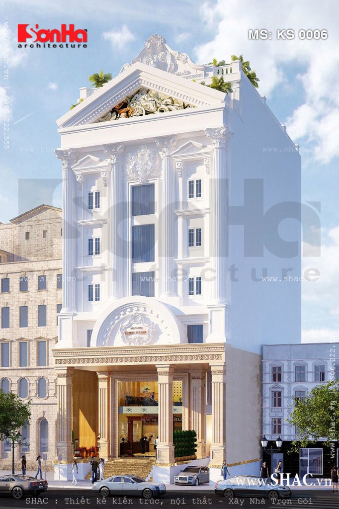 Kiến trúc mặt tiền khách sạn cổ điển kiểu pháp sang trọng đạt tiêu chuẩn 2 sao tại TPHCM