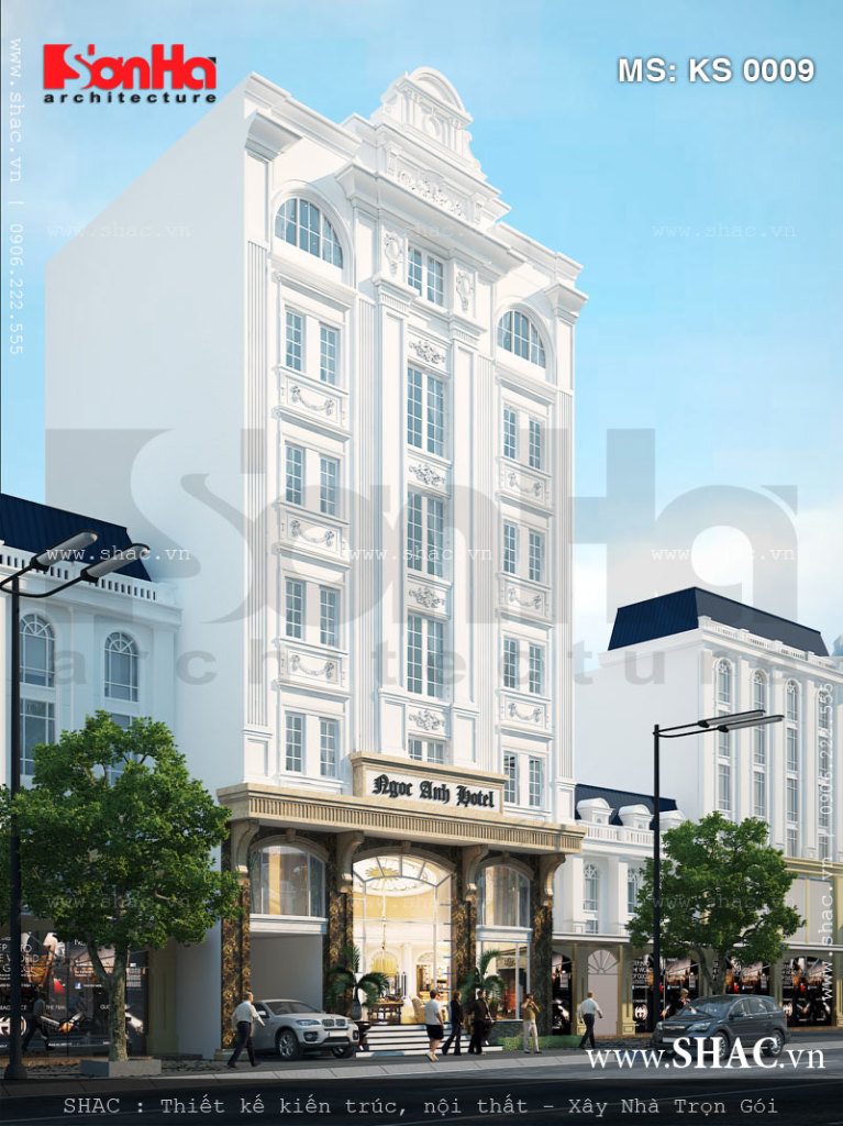 Kiến trúc phối cảnh khách sạn 3 sao 8 tầng Phối cảnh khách sạn 3 sao 8 tầng