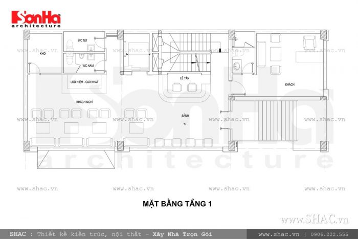 Thiết kế mặt bằng tầng 1 khách sạn