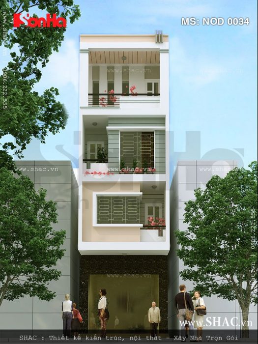 Nhà ống 4 tầng mái bằng hiện đại