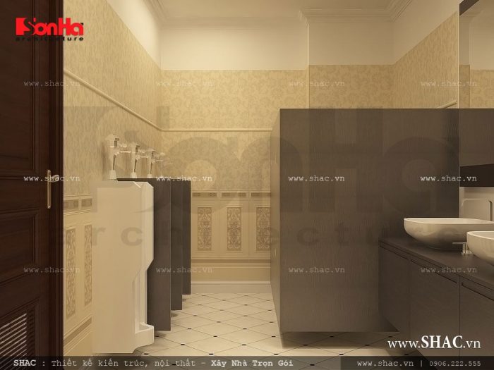 Khu vệ sinh riêng dành cho nam giới của khách sạn tiêu chuẩn 3 sao sang trọng 
