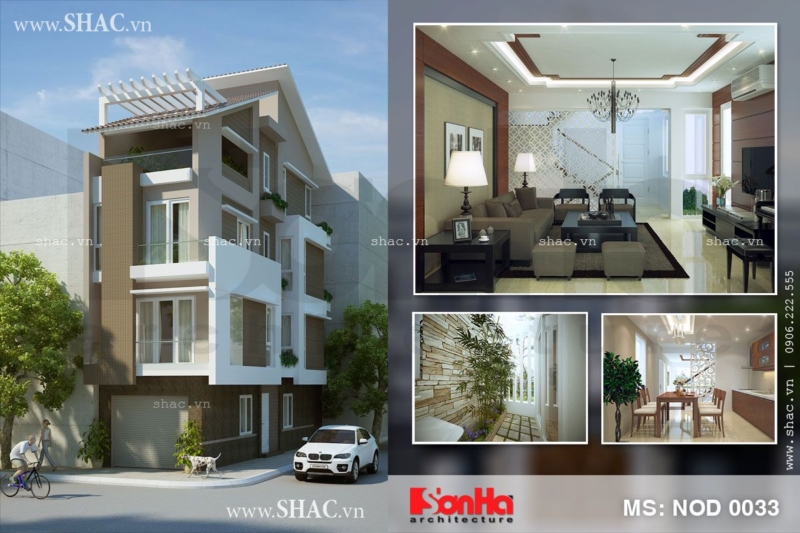 Nhà ống mái chéo hiện đại 4 tầng