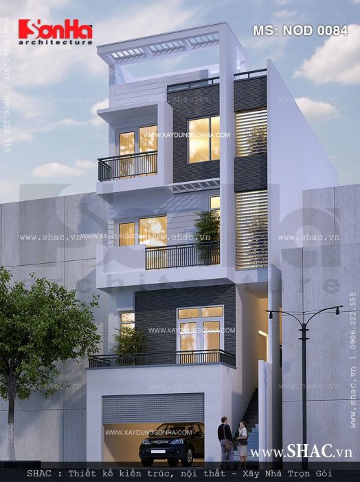 Nhà phố 4 tầng cầu thang bên ngoài