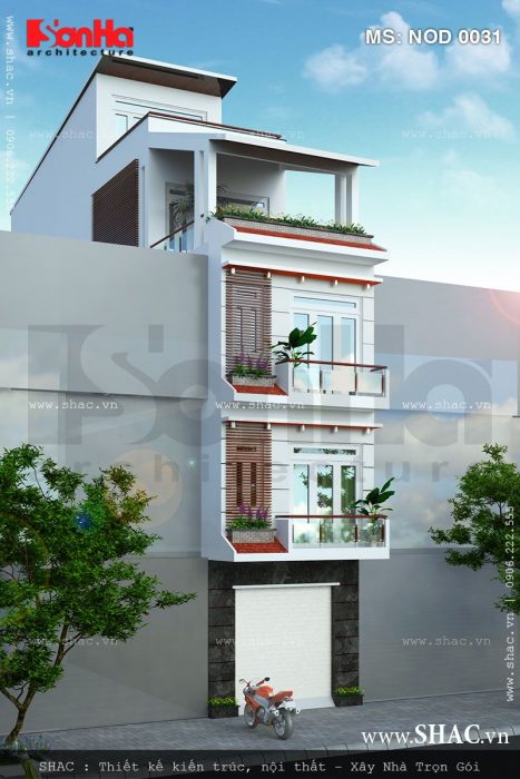 Thiết kế nhà phố hiện đại 4 tầng
