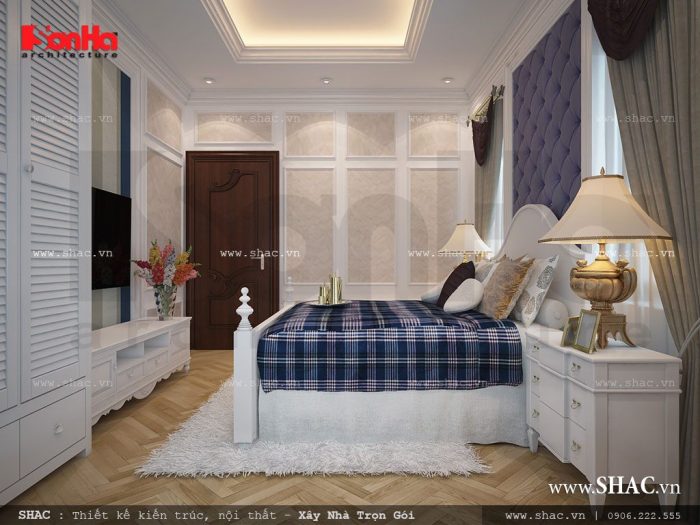 Mẫu thiết kế nội thất phòng ngủ kiểu Pháp với sự kết hợp những gam màu nhã nhặn tinh tế 