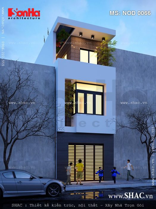 Phối cảnh nhà ống hiện đại 3 tầng