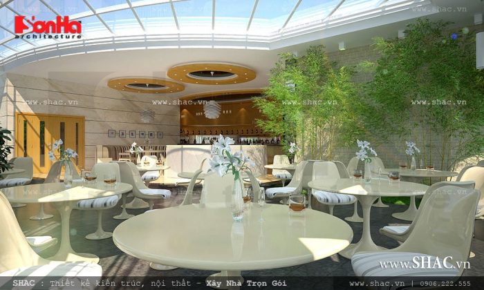 Thiết kế khu cafe với kiến trúc mở là nơi lý tưởng để thư giãn và giải trí