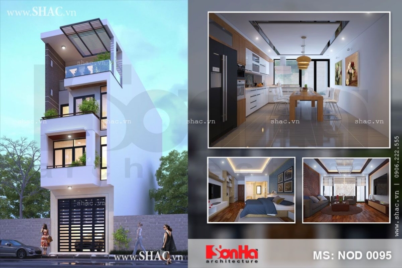 Thiết kế nhà ống 4 tầng phong cách hiện đại