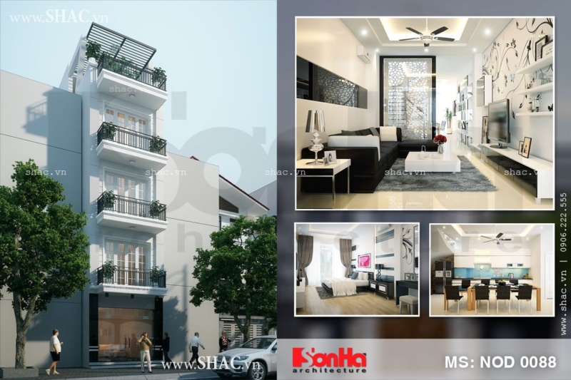 Thiết kế nhà ống 5 tầng phong cách hiện đại