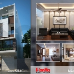 Thiết kế nhà phố 4 tầng có mái che sân thượng