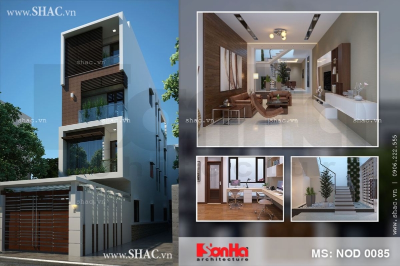 Thiết kế nhà phố có cổng 4 tầng kiểu hiện đại