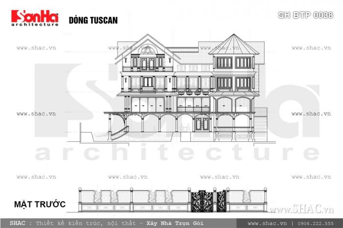 Bản vẽ mặt trước của biệt thự