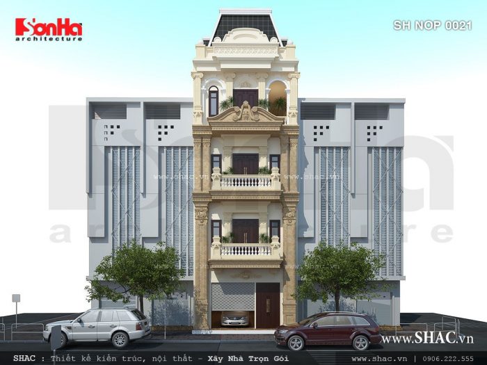 Nhà phố 4 tầng kiểu pháp vàng kem