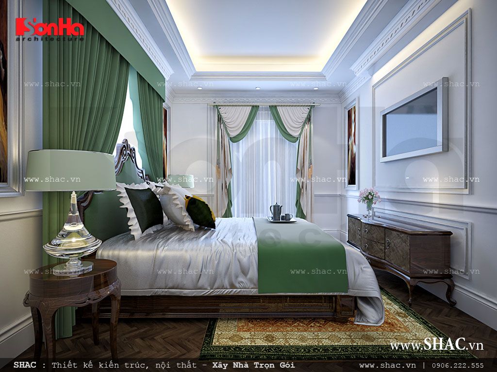 Phòng ngủ màu xanh lá