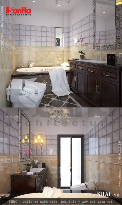 Phòng WC tiện nghi có bồn tắm