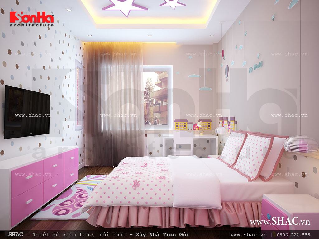 Phòng ngủ màu hồng cho con gái