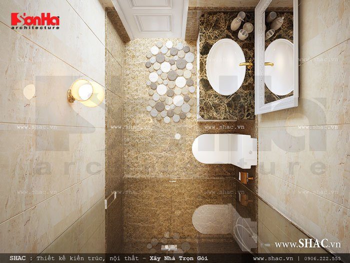 Phòng wc tiện nghi được bố trí tại không gian tầng 1 của mẫu thiết kế biệt thự tân cổ điển tại Quảng Ninh 