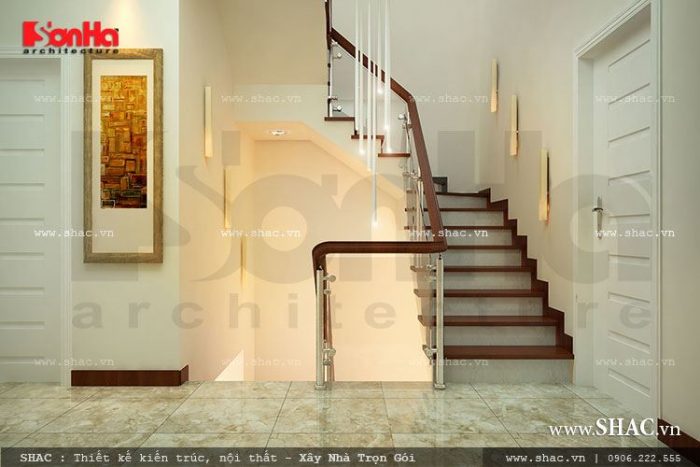 Sảnh cầu thang nan can kính đẹp