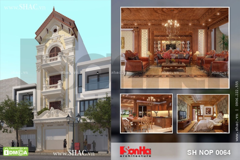 Nhà phố 4 tầng với nội thất gỗ sang trọng