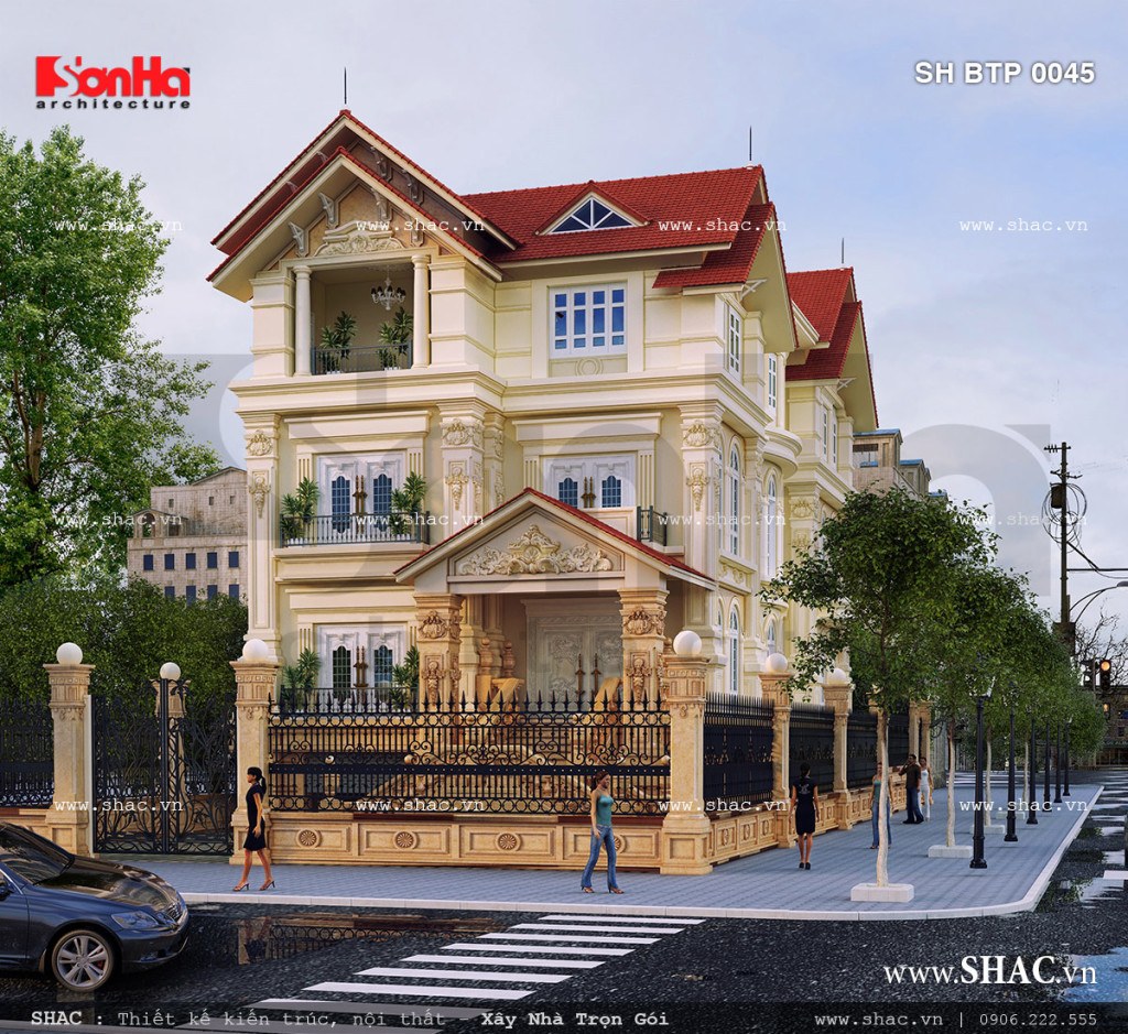 Bản thiết kế biệt thự kiến trúc Pháp mái ngói đẹp