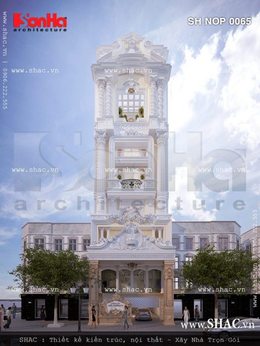 Bản thiết kế nhà ống 6 tầng kiến trúc pháp cổ điển