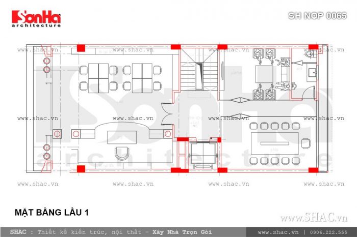 Bản vẽ mặt bằng công năng lầu 1 của nhà ống