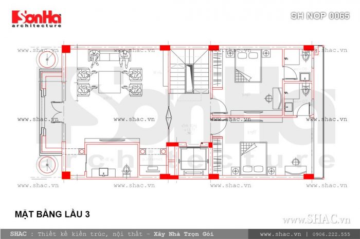 Bản vẽ mặt bằng công năng lầu 3 của nhà ống