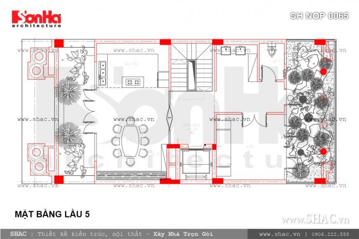 Bản vẽ mặt bằng công năng lầu 5 của nhà ống