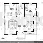 Bản vẽ mặt bằng tầng 1 biệt thự pháp 3 tầng