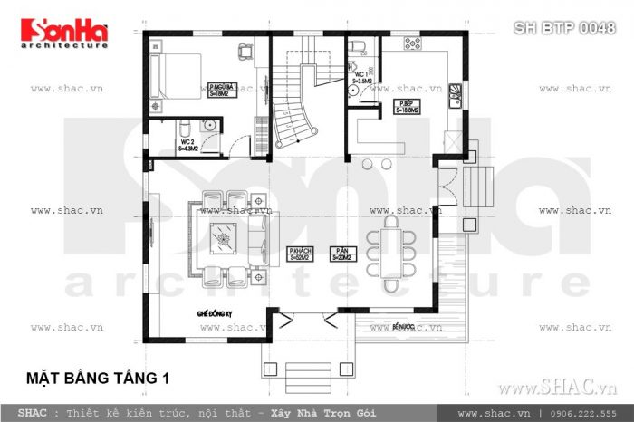 Bản vẽ mặt bằng tầng 1 biệt thự pháp 3 tầng