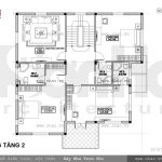 Bản vẽ mặt bằng tầng 2 biệt thự pháp 3 tầng