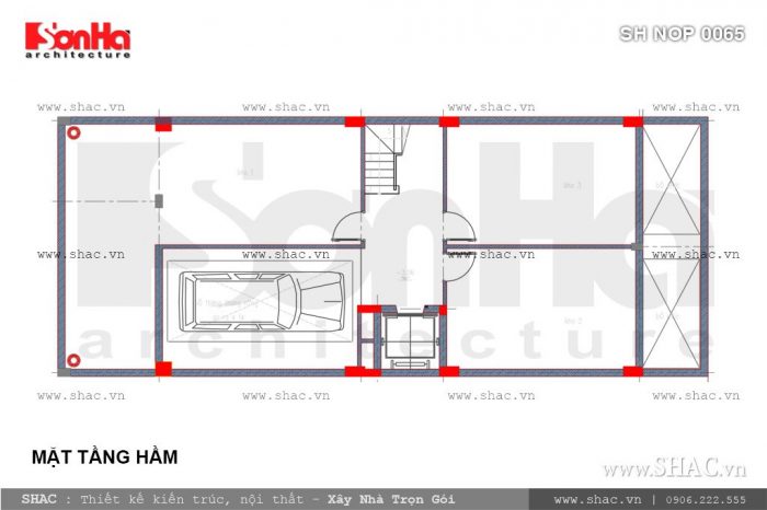 Bản vẽ mặt bằng công năng tầng hầm của nhà ống