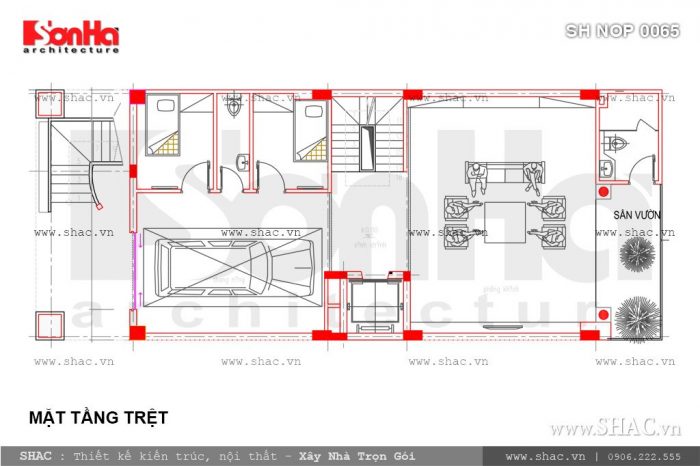 Bản vẽ mặt bằng công năng tầng trệt của nhà ống
