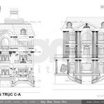 Bản vẽ mặt bằng trục đứng CA của biệt thự 3 tầng Kiến trúc Pháp