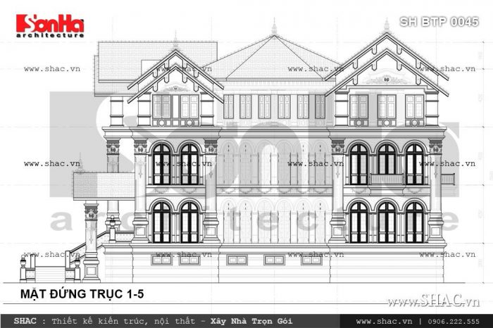 Bản vẽ mặt đứng của biệt thự Pháp