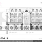 Bản vẽ mặt đứng biệt thự pháp 3 tầng