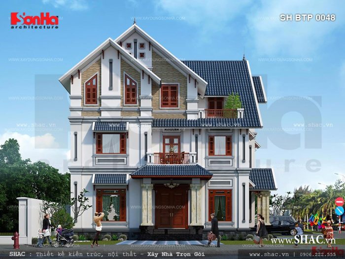 Biệt thự 3 tầng mái chéo phong cách tân cổ điển đẹp Mẫu biệt thự 3 tầng kiến trúc pháp nhẹ nhàng