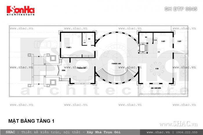 Bản vẽ mặt bằng tầng 1 của biệt thự Pháp