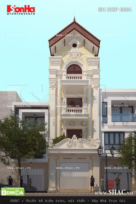 Mặt tiền nhà phố 4 tầng kiến trúc Pháp