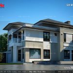 Phối cảnh 3d mặt sau của biệt thự 2 tầng