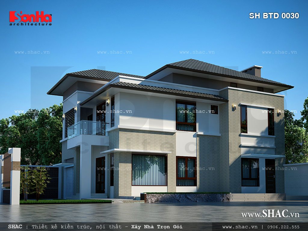 Phối cảnh 3d mặt sau của biệt thự 2 tầng SH BTD 0030 Phối cảnh 3d mặt bên của biệt thự Nhật hiện đại 2 tầng