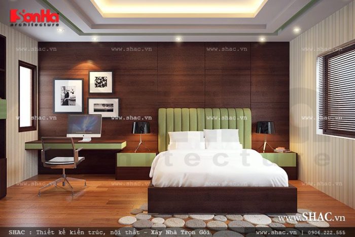 Tường sàn phòng ngủ được ốp gỗ