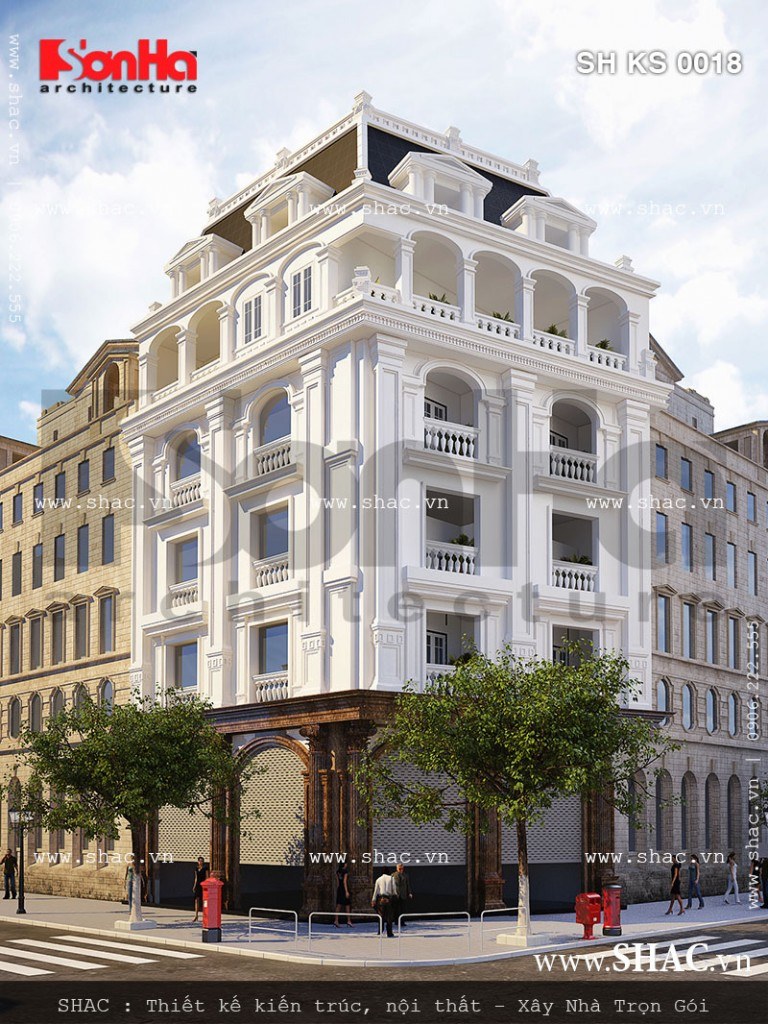 Thiết kế khách sạn mini 5 tầng kiến trúc Pháp