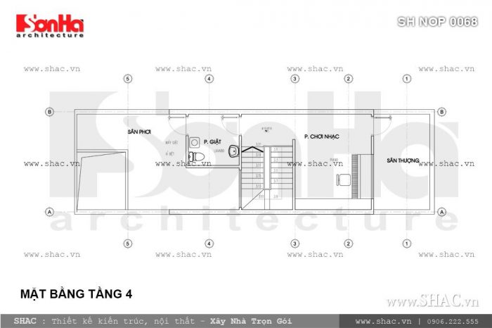 Bản vẽ mặt bằng tầng 4 của nhà phố kiểu pháp