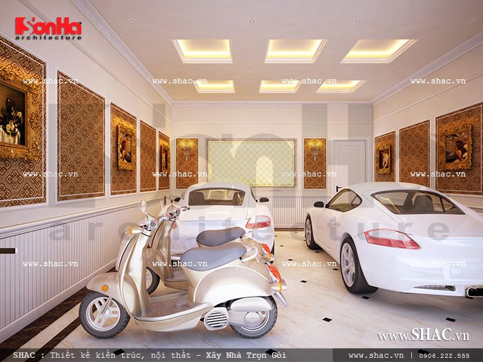 Gara để xe được thiết kế rộng và đẹp