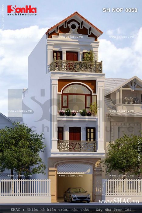 Kiến trúc nhà phố 4 tầng ngói đỏ