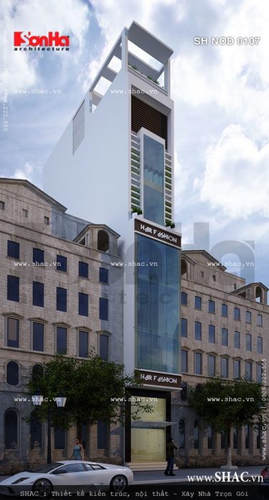 Mặt bên của ngôi nhà ống 7 tầng